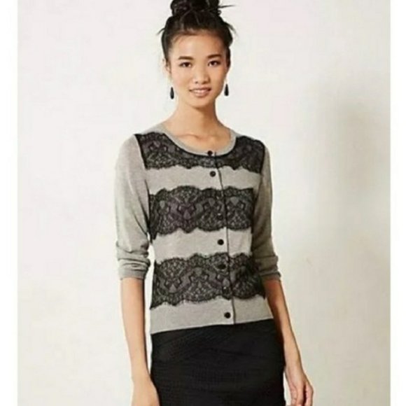 Anthropologie Sweaters - anthro | knitted & knotted grey black lace cardiga